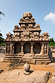 Mamallapuram - Tamil Nadu. The five Rathas. The Dharmaraja Ratha with the finial pot left on ground. 